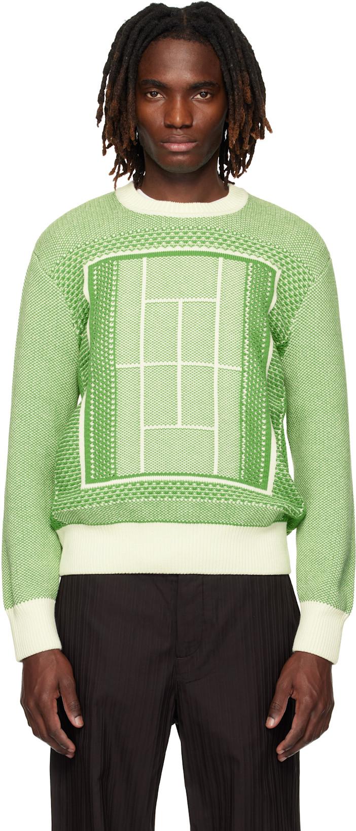Green Tennis Court Graphic Jacquard Sweater by LACOSTE