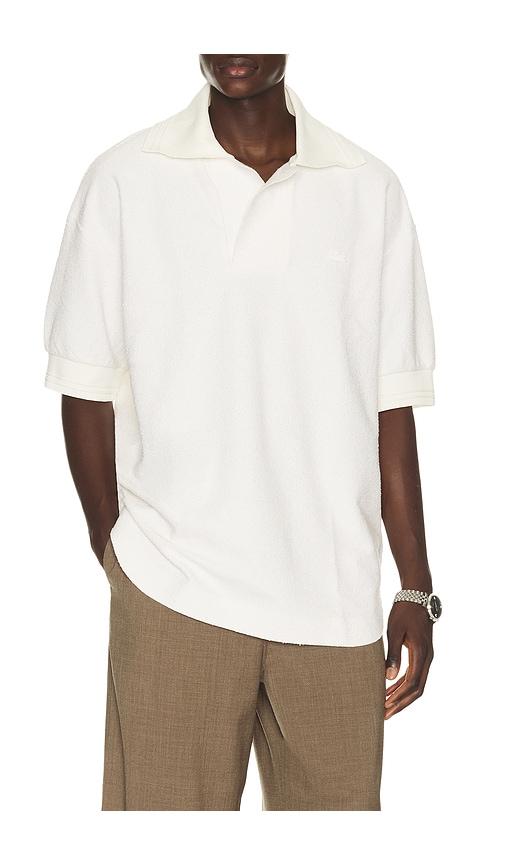 Lacoste Runway Loose Fit Boucle Knit Polo Shirt in White by LACOSTE