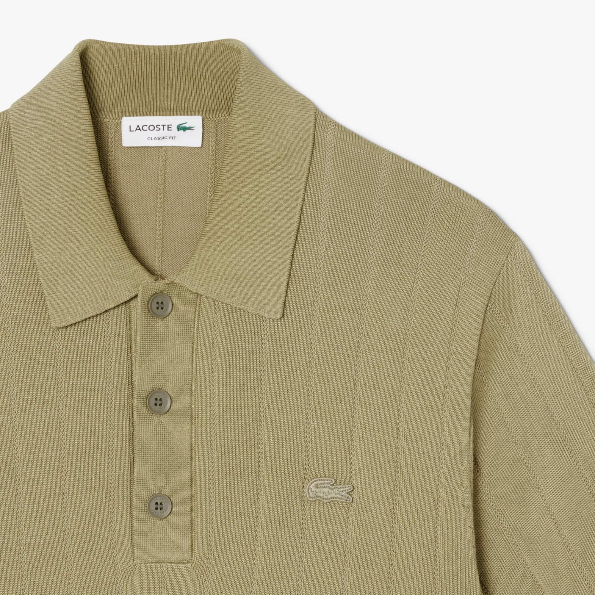 Men's Fluid Ribbed Knit Polo Collar Sweater by LACOSTE