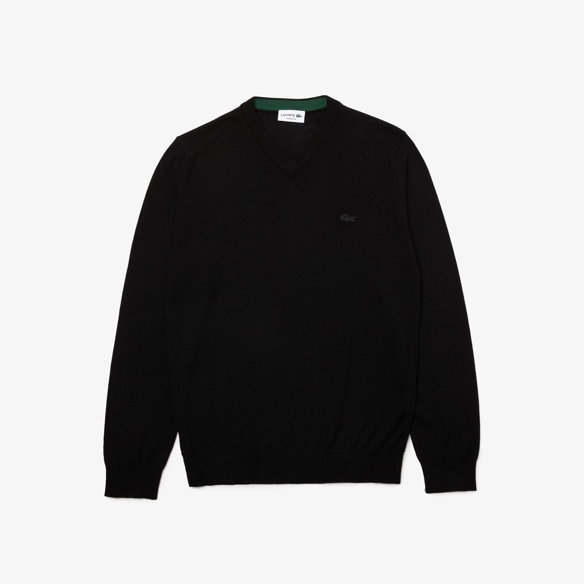 Men's Merino Wool V-Neck Sweater by LACOSTE