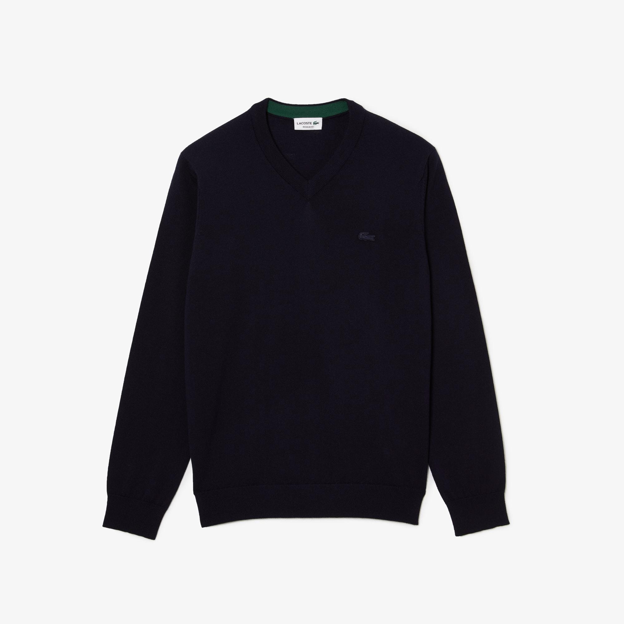 Men's Merino Wool V-Neck Sweater by LACOSTE