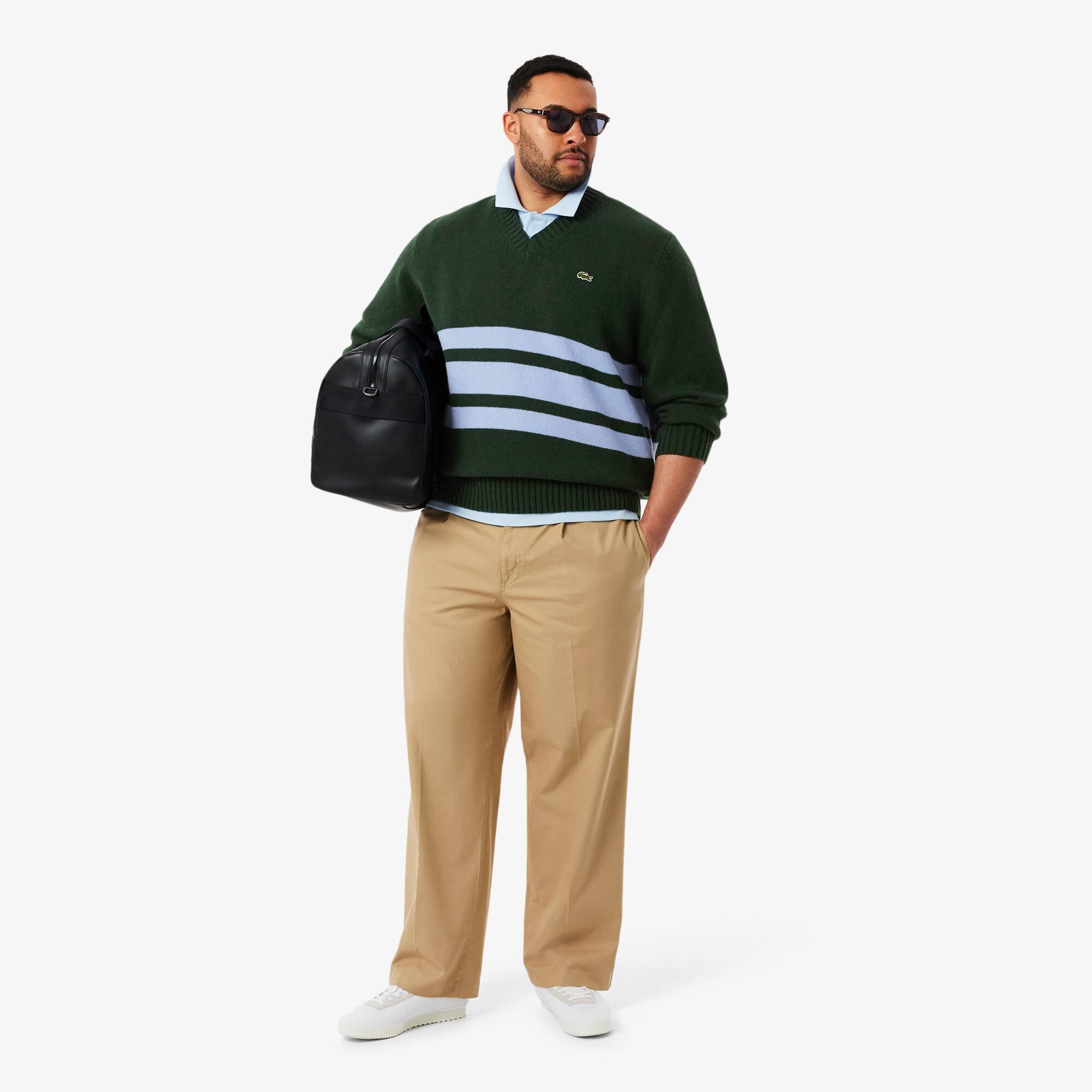 Men's Striped Wool V-Neck Sweater by LACOSTE