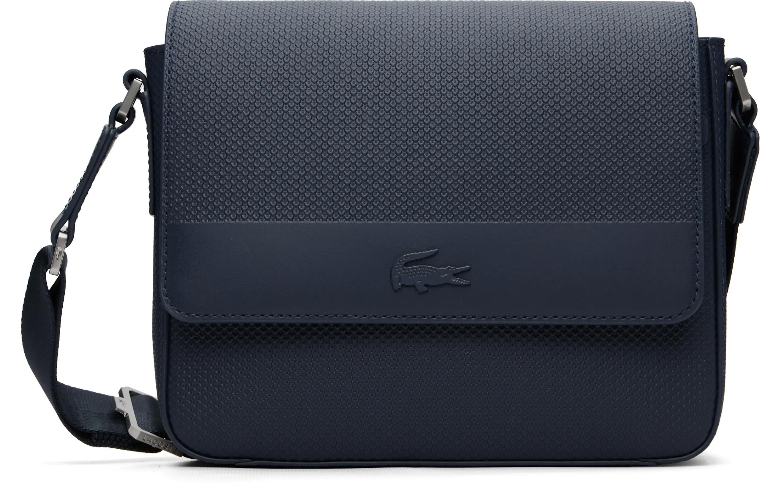 Navy Chantaco Leather Messenger Bag by LACOSTE