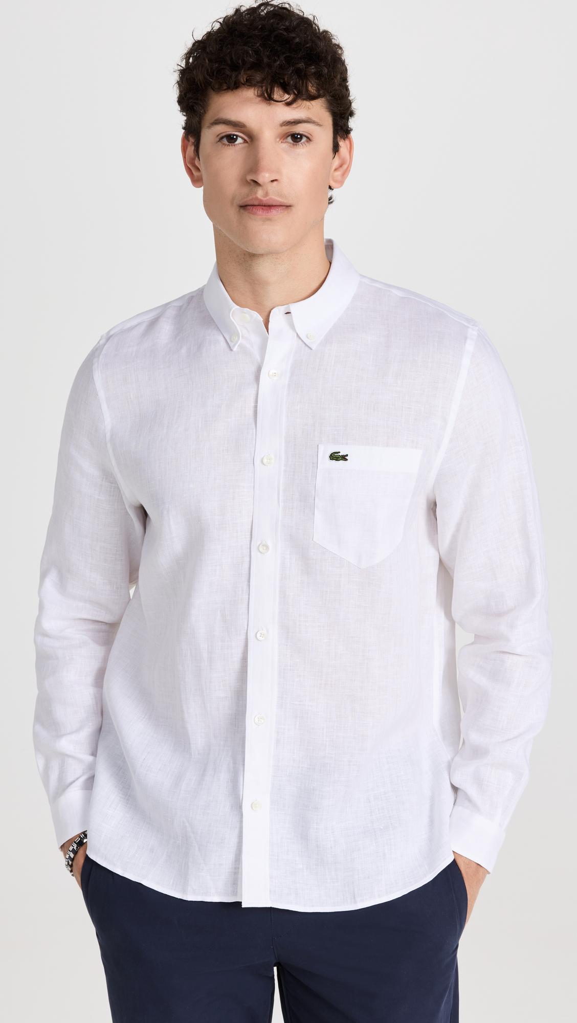 Regular Fit Linen Casual Button Down Shirt by LACOSTE