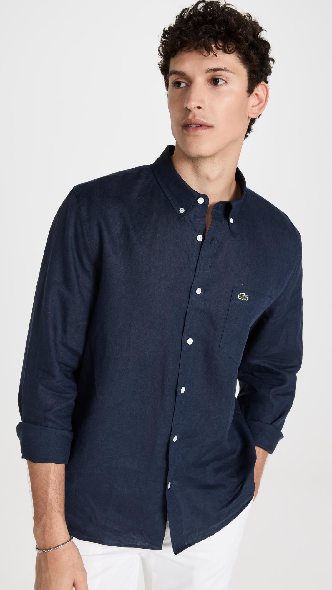 Regular Fit Linen Casual Button Down Shirt by LACOSTE