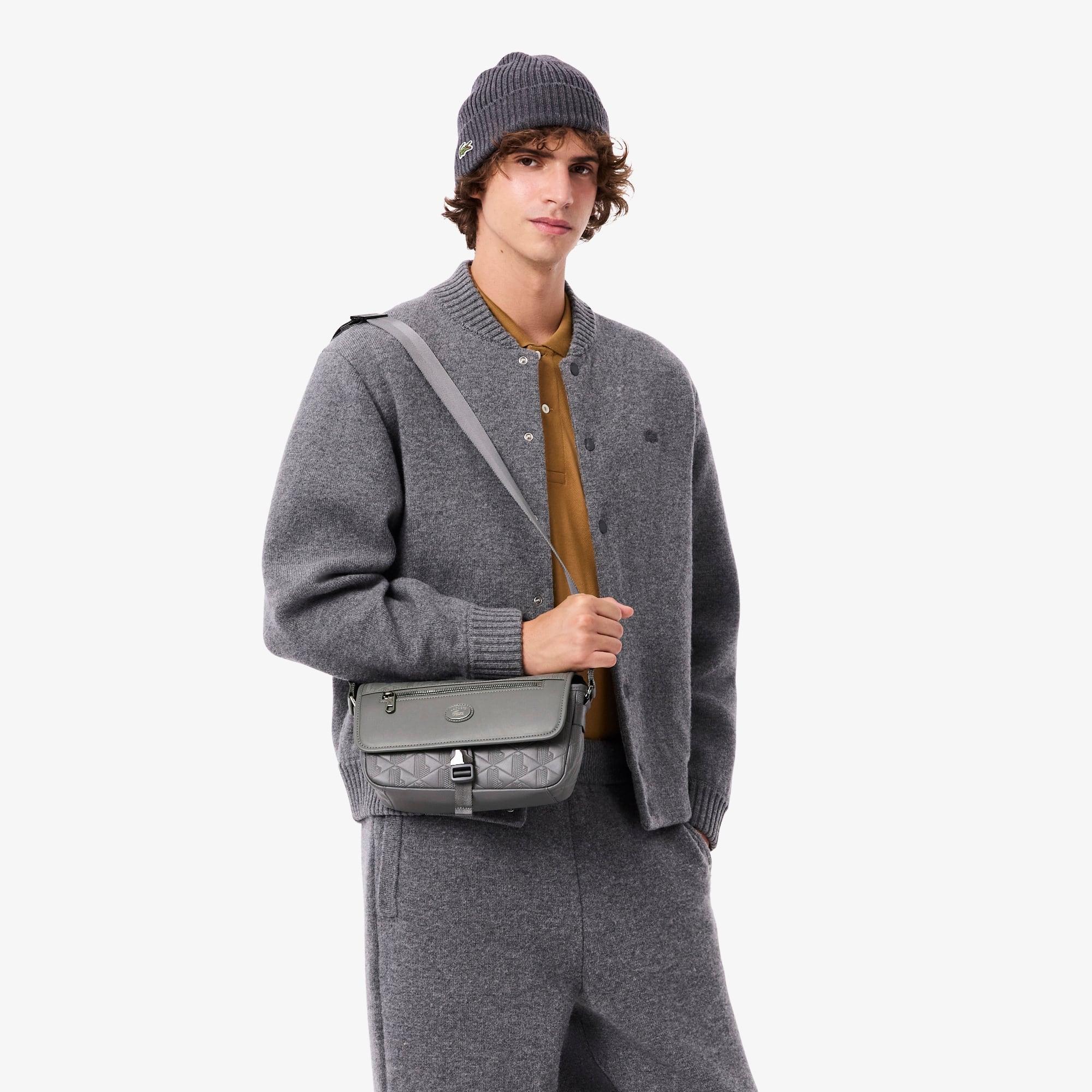 Small Monogram Leather Flap Satchel by LACOSTE