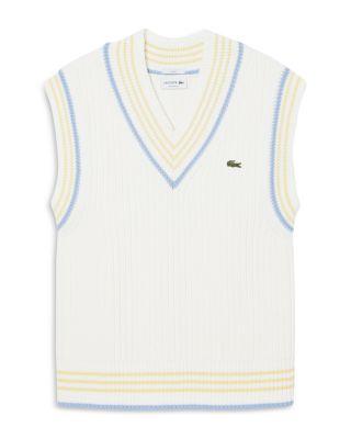 Striped Rib Knit Cotton Sweater Vest by LACOSTE