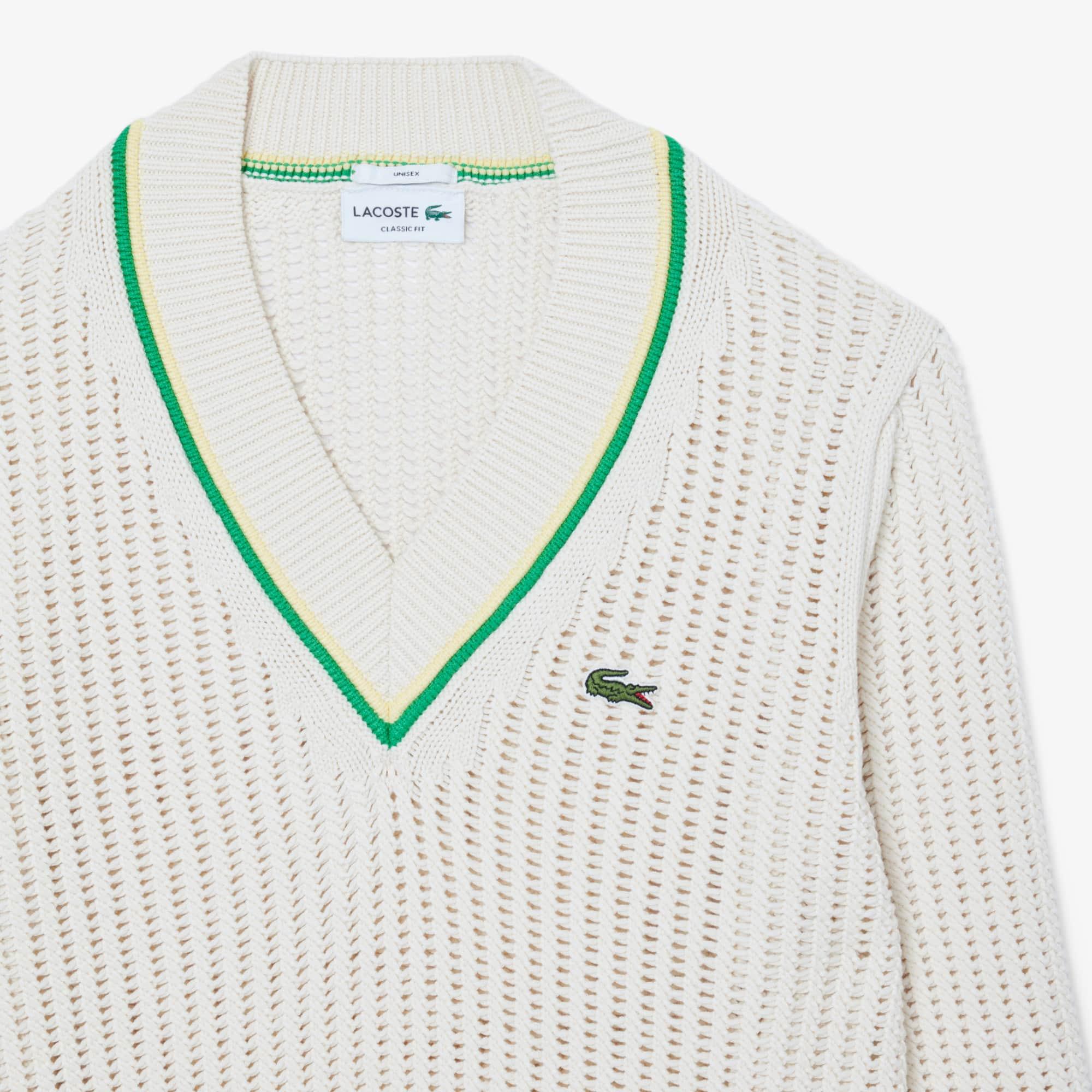 Unisex V-Neck Striped Tennis Sweater by LACOSTE