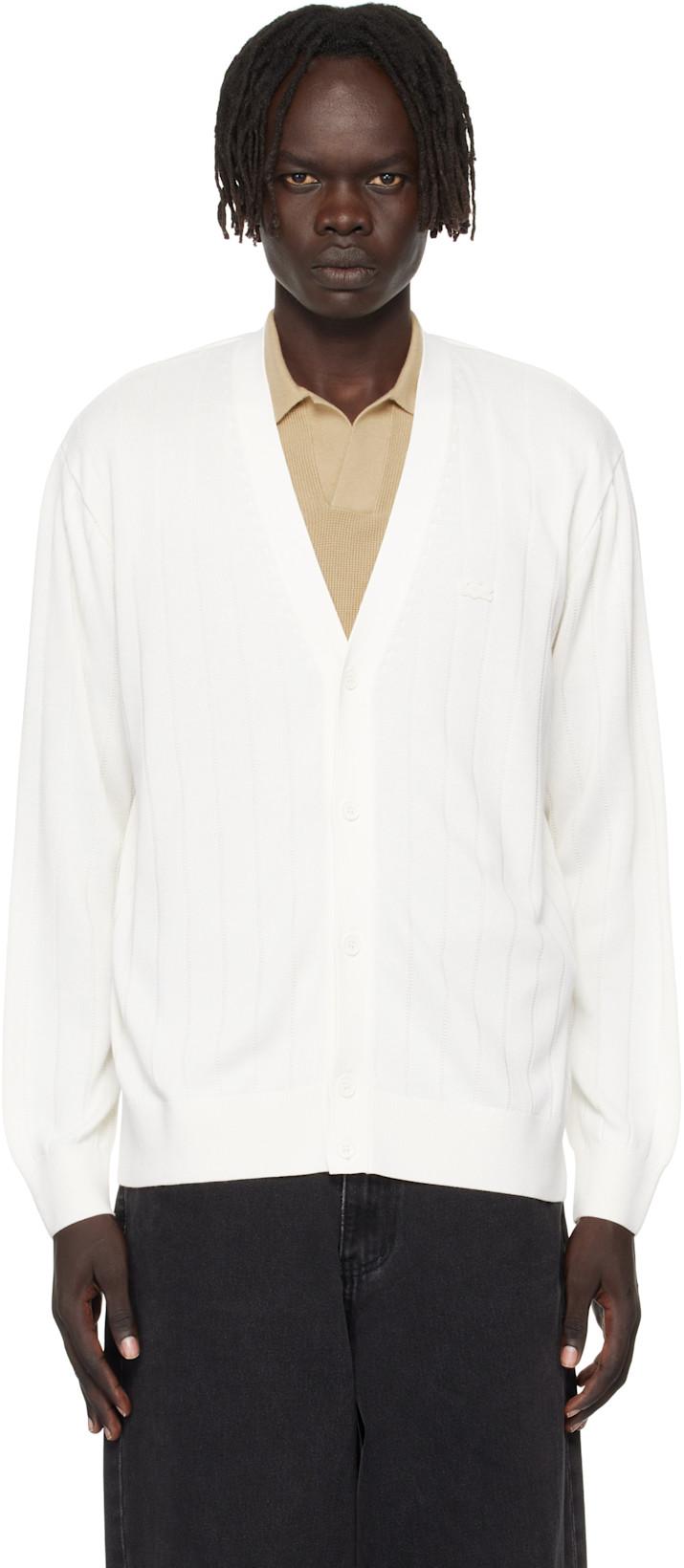 White Fluid Rib Knit Cardigan by LACOSTE