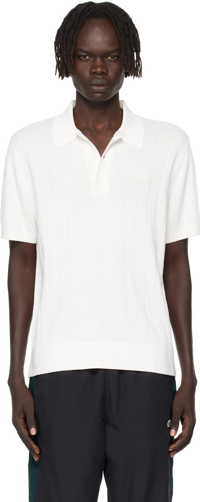 White Fluid Ribbed Knit Polo by LACOSTE