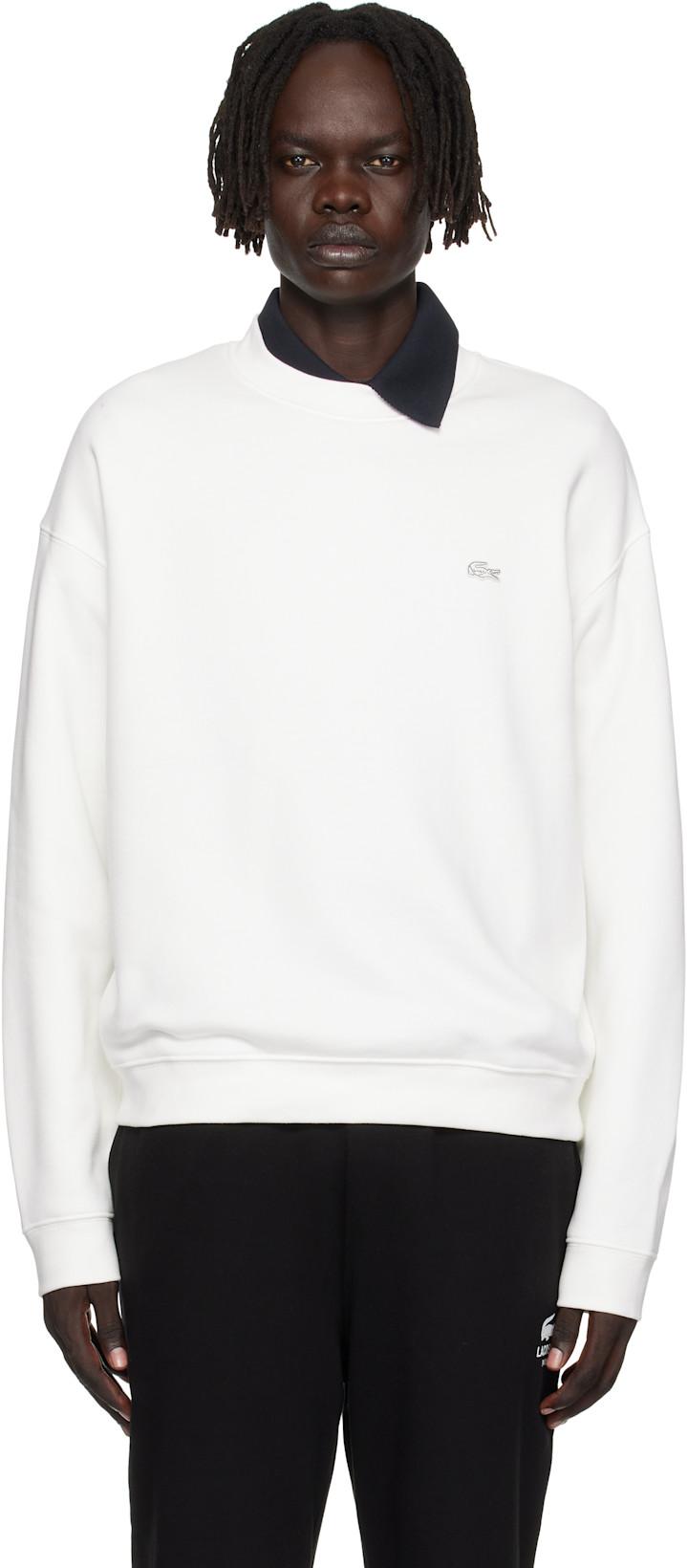 White Loose Fit Heavy Fleece Sweatshirt by LACOSTE
