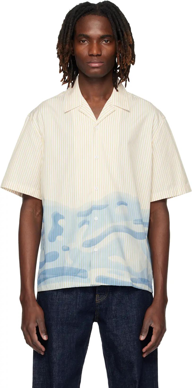 White & Blue Relaxed Fit Striped Lacoste Logo Shirt by LACOSTE