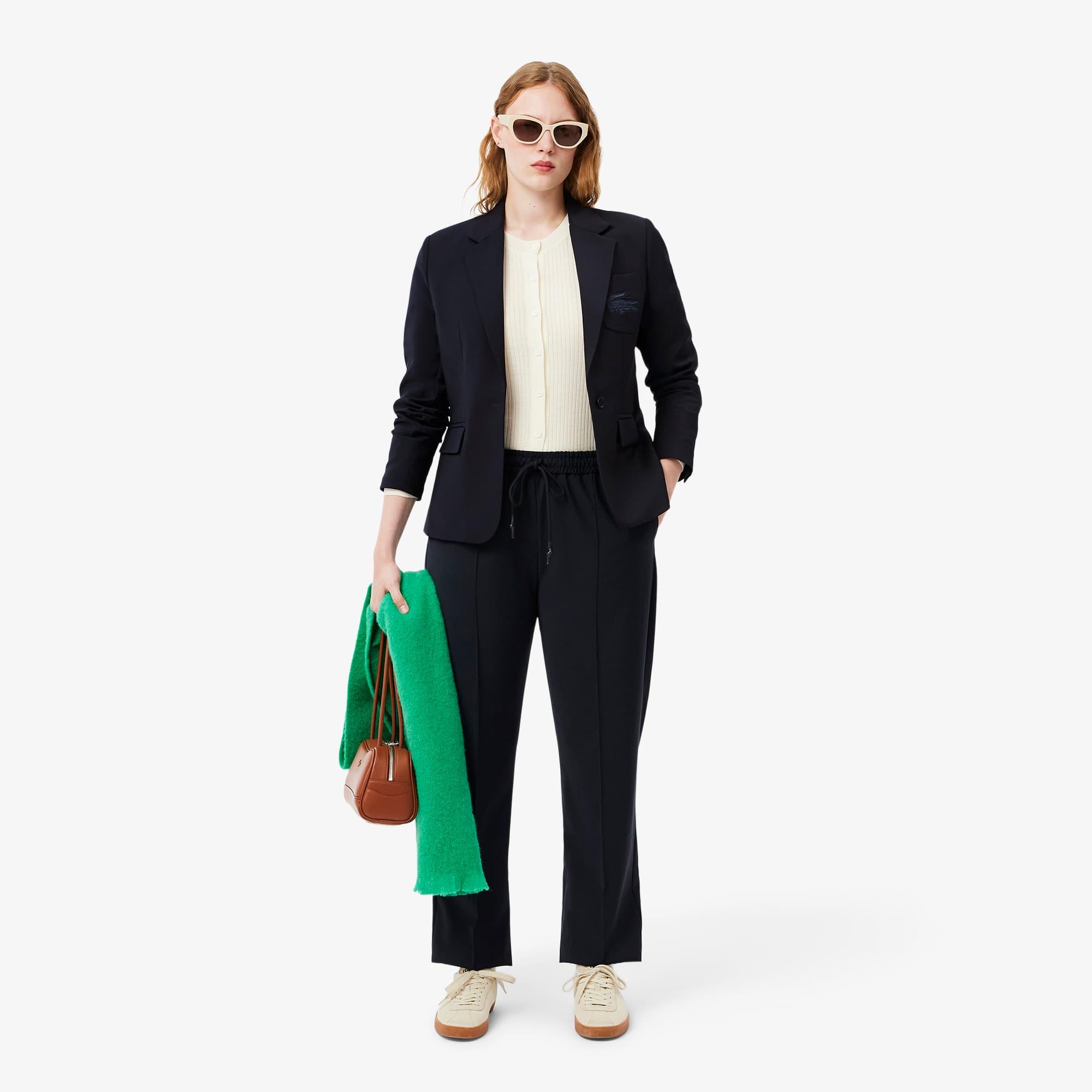 Women's Embroidered Logo Slim Fit Wool Blazer by LACOSTE