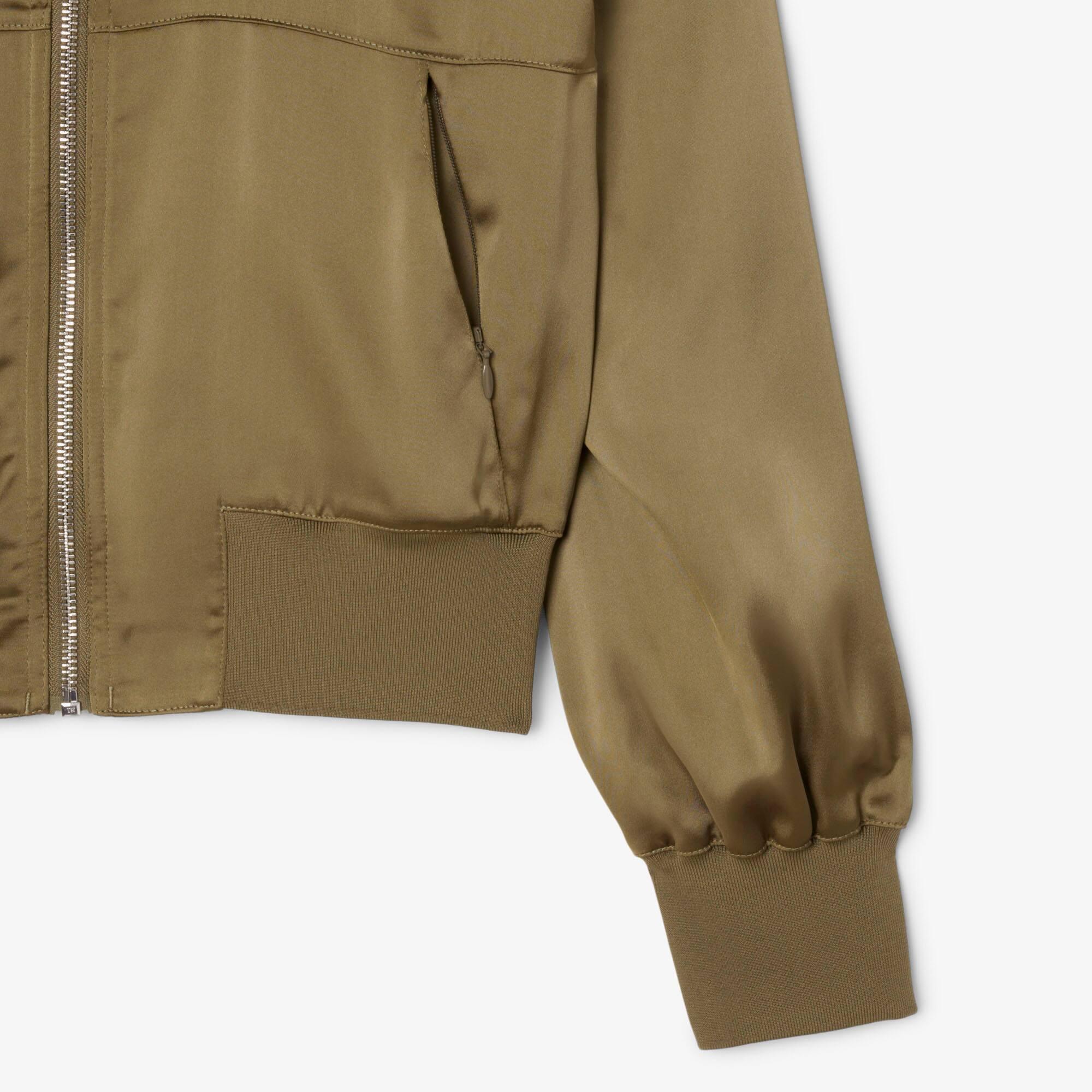 Women's Oversized Embroidered Signature Satin Bomber Jacket by LACOSTE