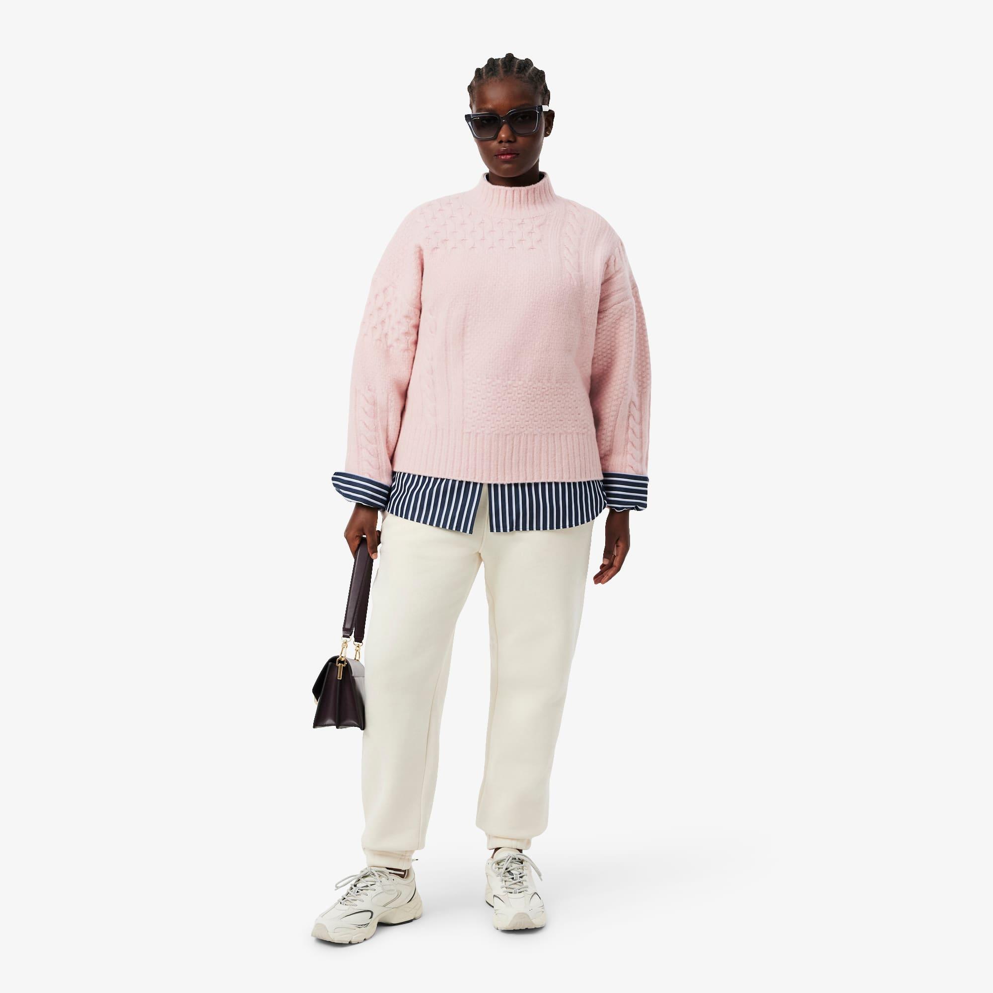 Women's Patchwork Effect High-Neck Wool Sweater by LACOSTE