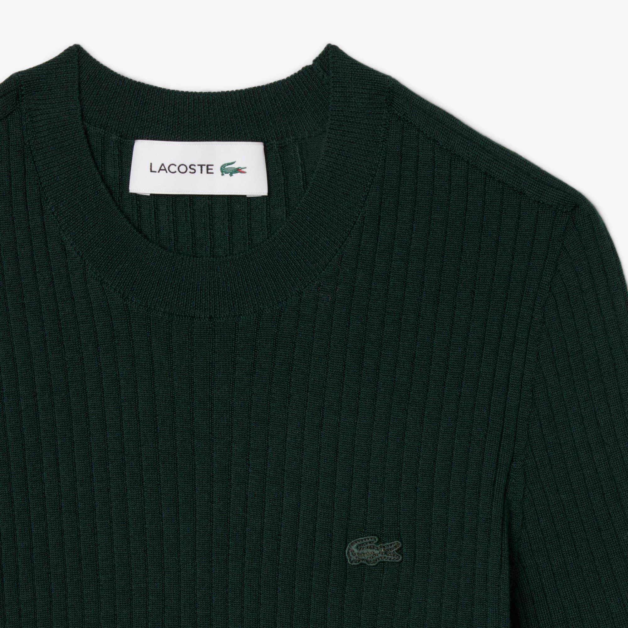 Women's Short Sleeve Merino Wool Rib Knit Sweater by LACOSTE