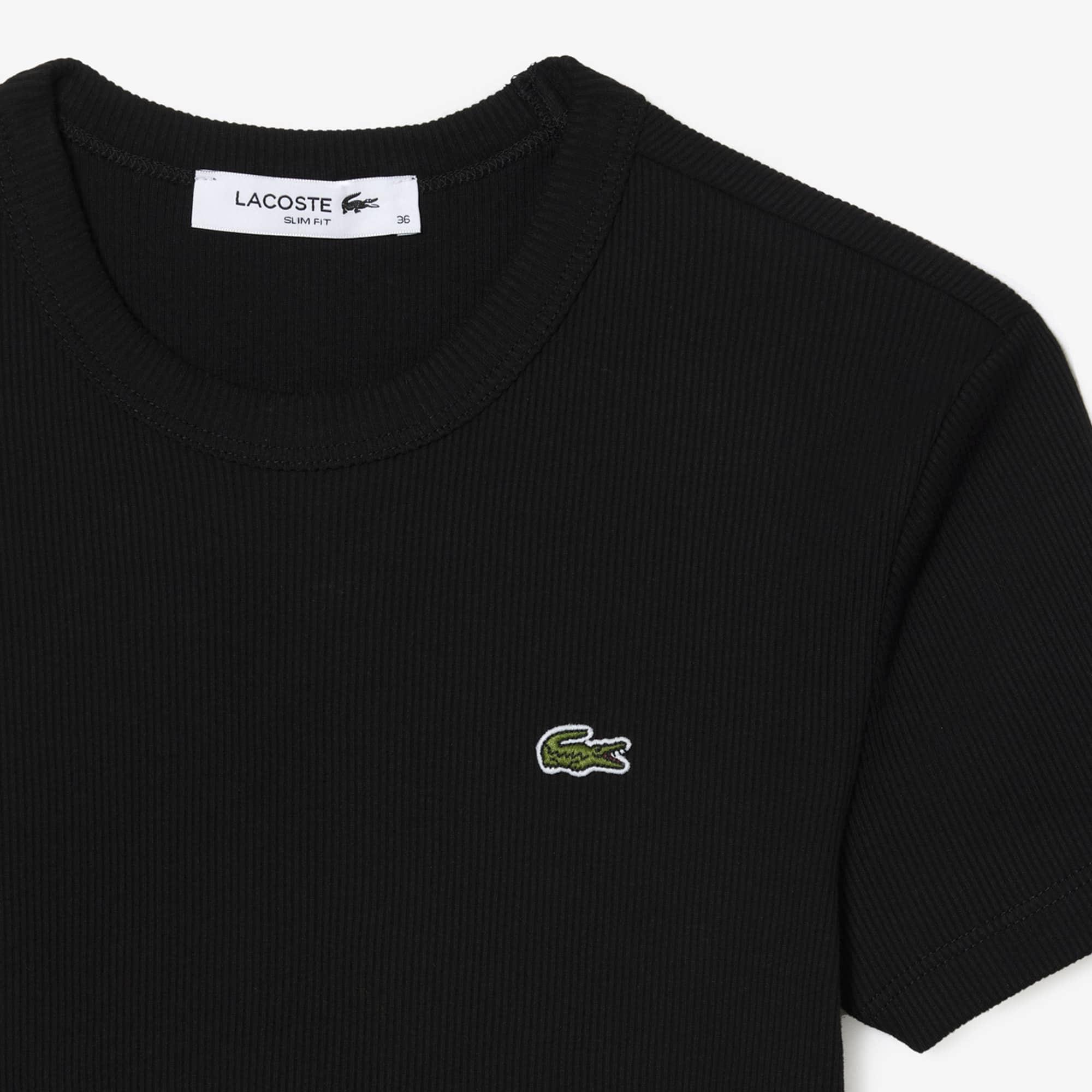 Women's Slim Fit Ribbed Cotton T-Shirt by LACOSTE