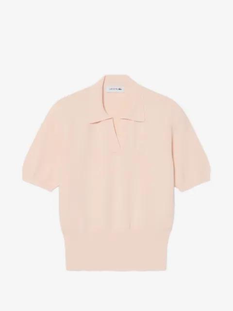 regular fit open-neck badge accent knit polo shirt by LACOSTE