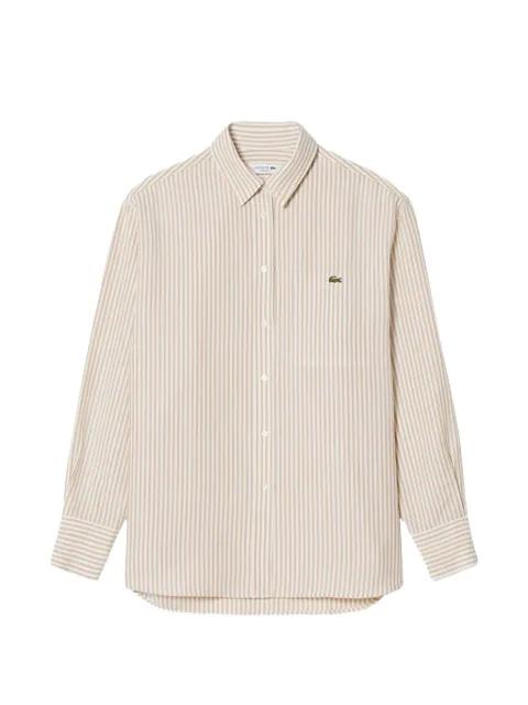 striped logo-patch shirt by LACOSTE