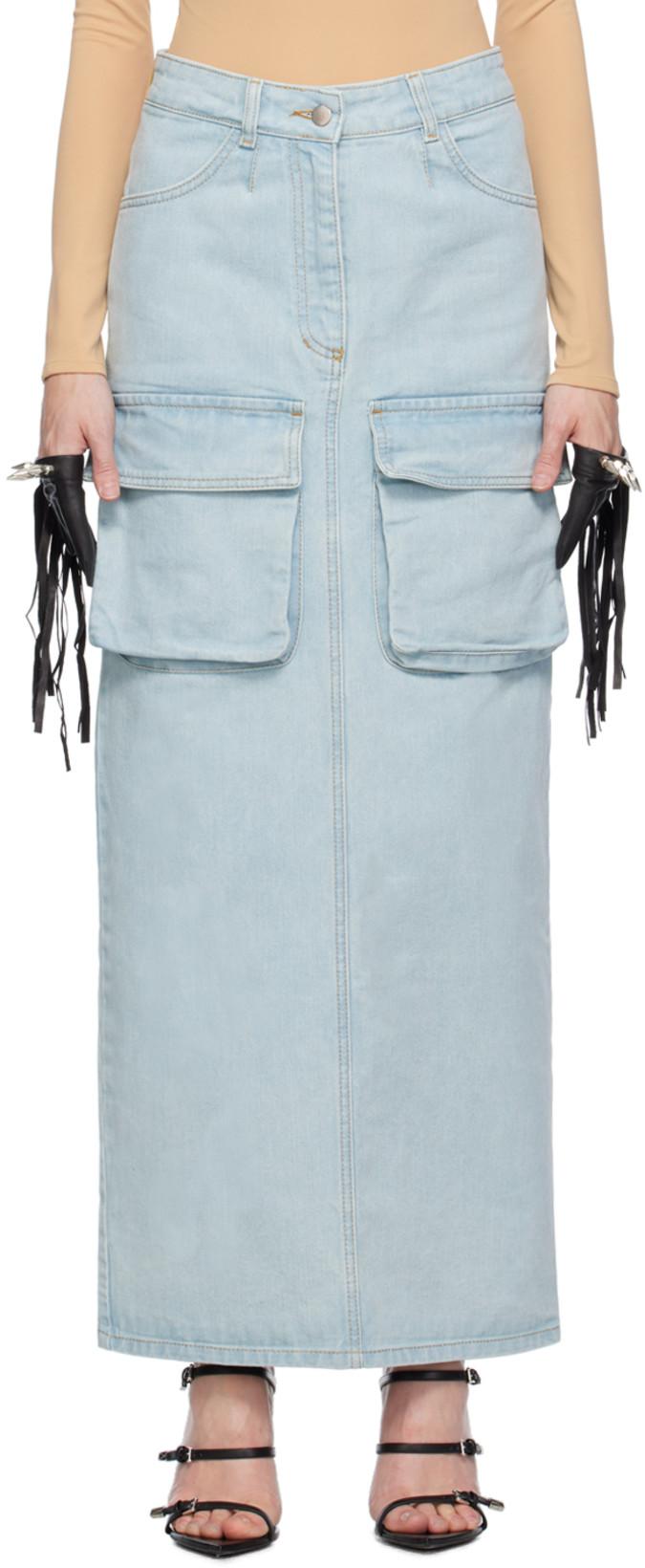 Blue Cargo Denim Maxi Skirt by LADO BOKUCHAVA