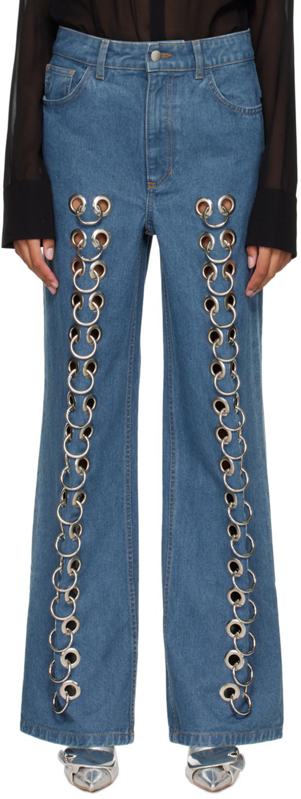 Blue Pierced Boyfriend's Jeans by LADO BOKUCHAVA
