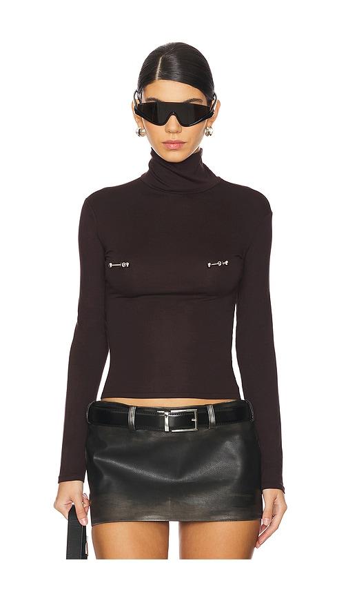 LADO BOKUCHAVA Pierced Turtleneck Top in Chocolate by LADO BOKUCHAVA