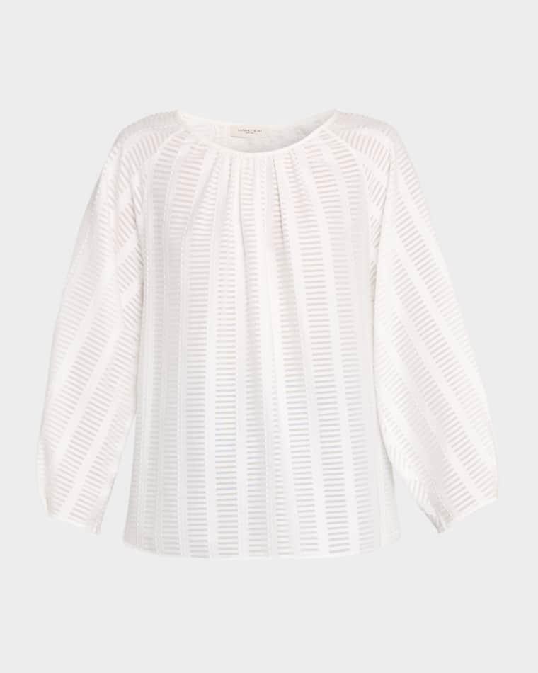 Blouson-Sleeve Sheer Striped Cotton Blouse by LAFAYETTE 148 NEW YORK