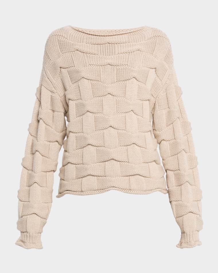 Chunky Basket-Weave Wool Knit Sweater by LAFAYETTE 148 NEW YORK