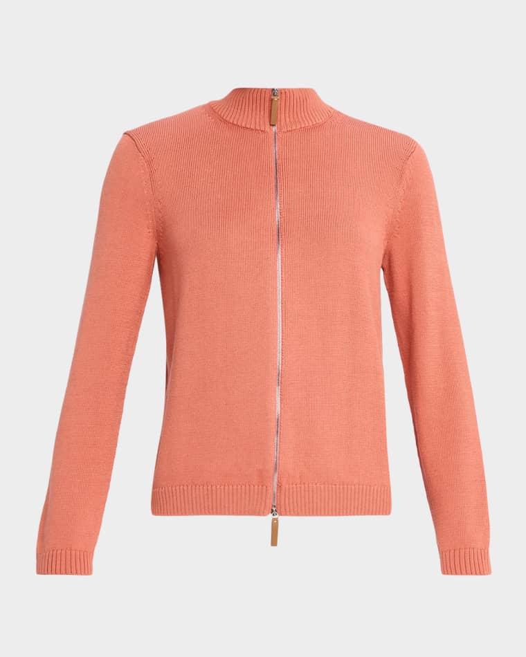 Cotton-Silk Tape Fitted Bomber Sweater by LAFAYETTE 148 NEW YORK