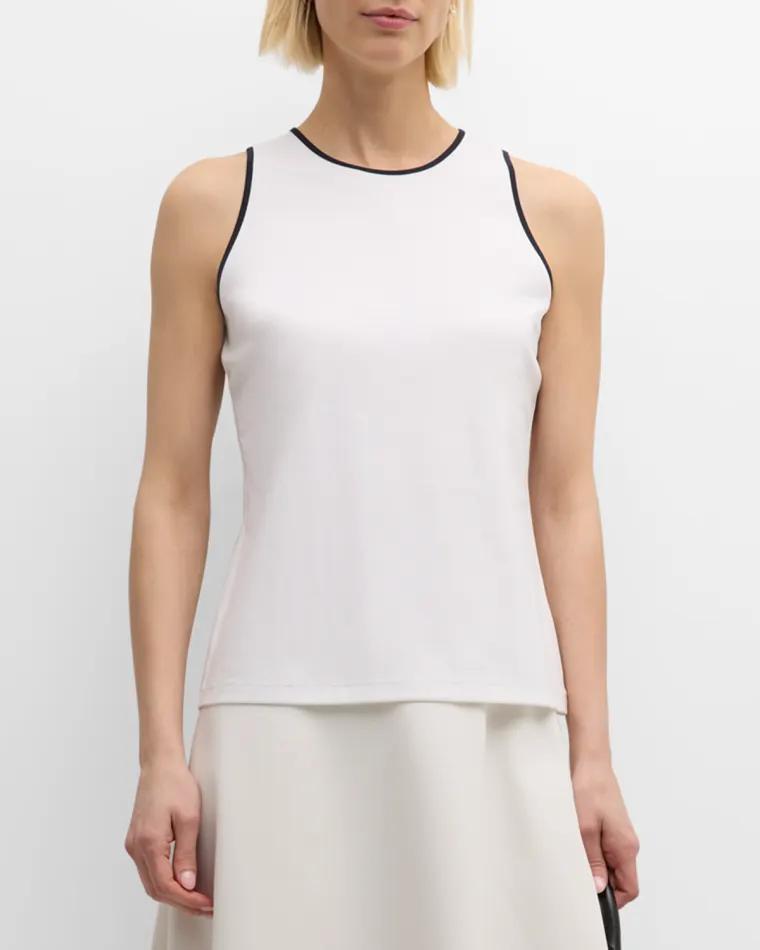 Crewneck Contrast-Trim Cotton Tank by LAFAYETTE 148 NEW YORK