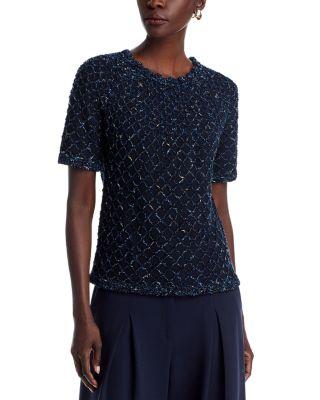 Crochet Trimmed Textured Stitch Sweater by LAFAYETTE 148 NEW YORK