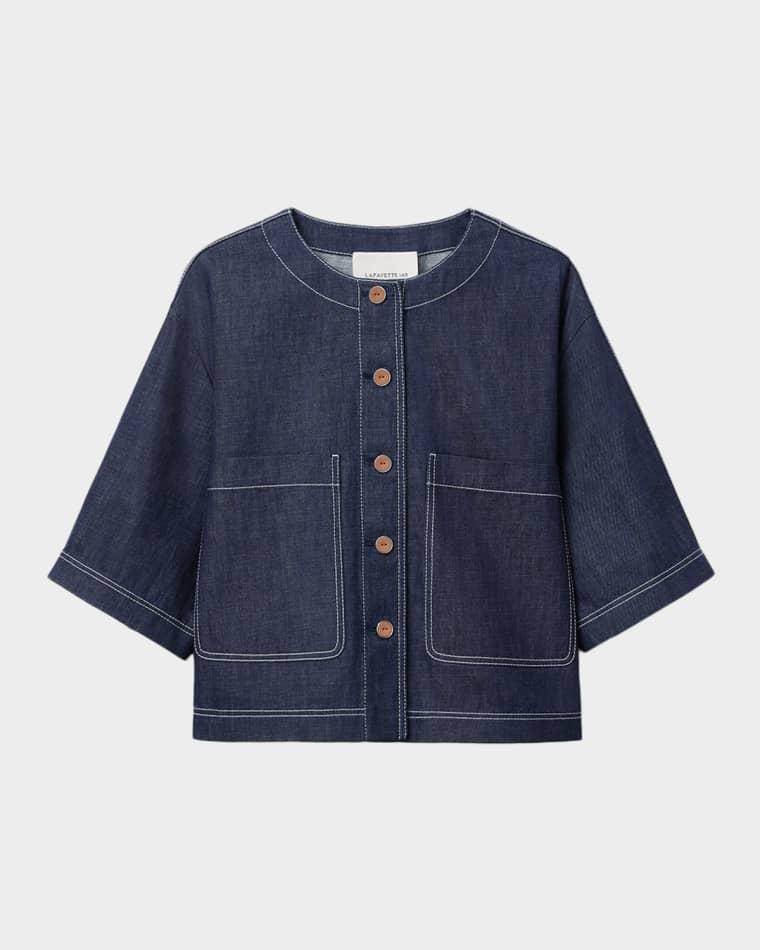 Elbow-Sleeve Cotton Chambray Jacket by LAFAYETTE 148 NEW YORK