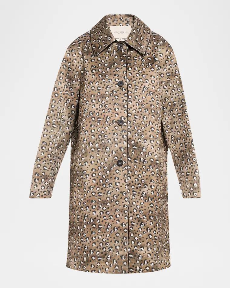 Leopard-Print Straight Twill Coat by LAFAYETTE 148 NEW YORK