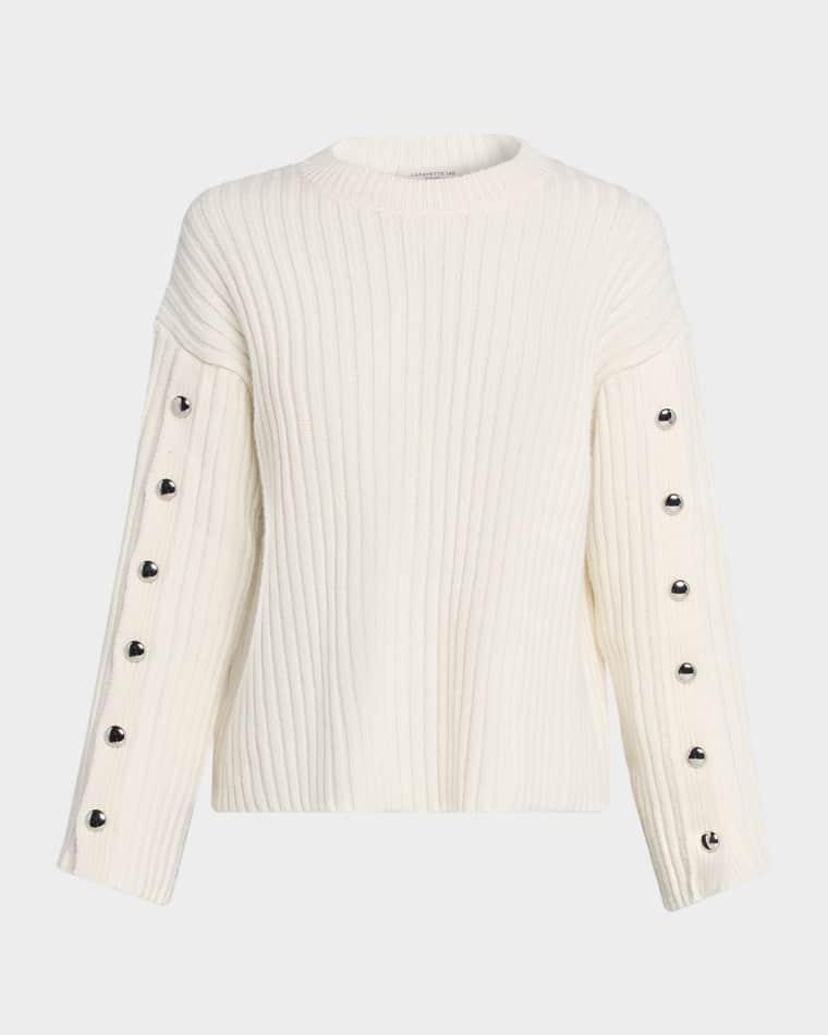 Merino Wool-Cashmere Button-Sleeve Sweater by LAFAYETTE 148 NEW YORK