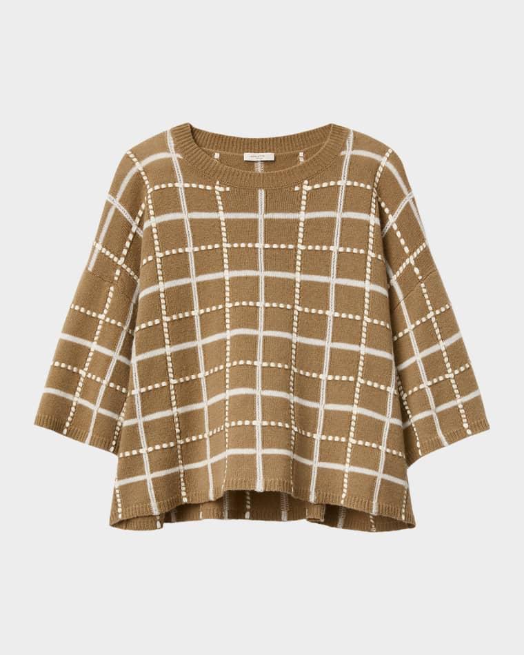 Oversized Cashmere-Linen Grid Sweater by LAFAYETTE 148 NEW YORK