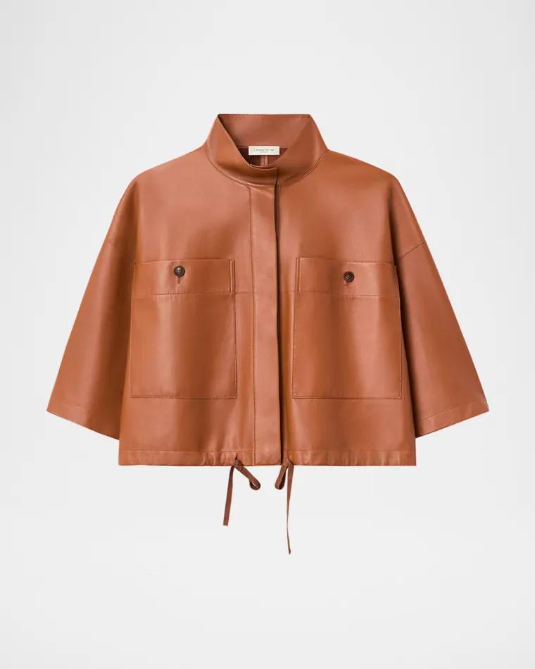 Oversized Cropped Leather Shirt Jacket by LAFAYETTE 148 NEW YORK