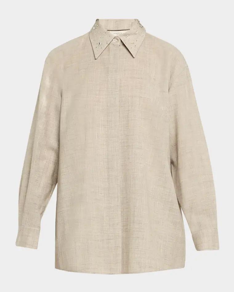 Oversized Crystal-Embellished Melange Shirt by LAFAYETTE 148 NEW YORK