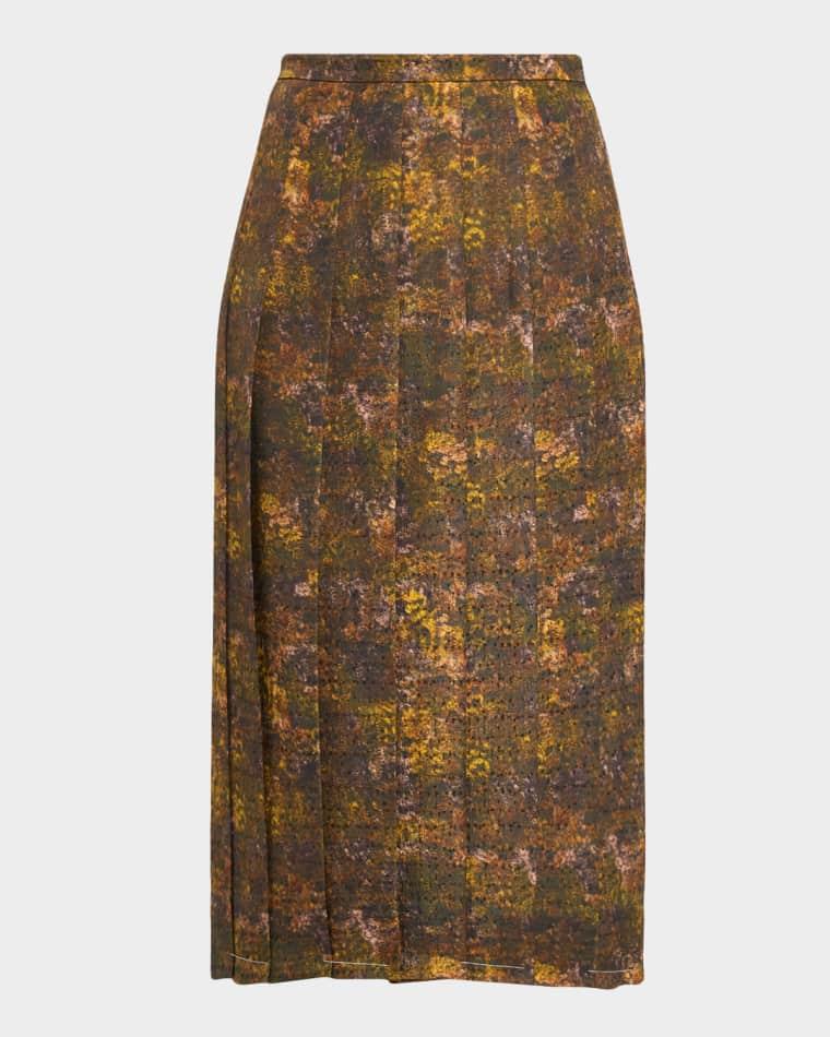Pleated Abstract-Print Midi Dress by LAFAYETTE 148 NEW YORK