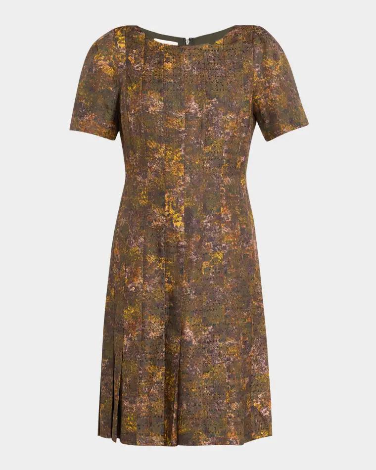 Pleated Impression-Print Jacquard Dress by LAFAYETTE 148 NEW YORK