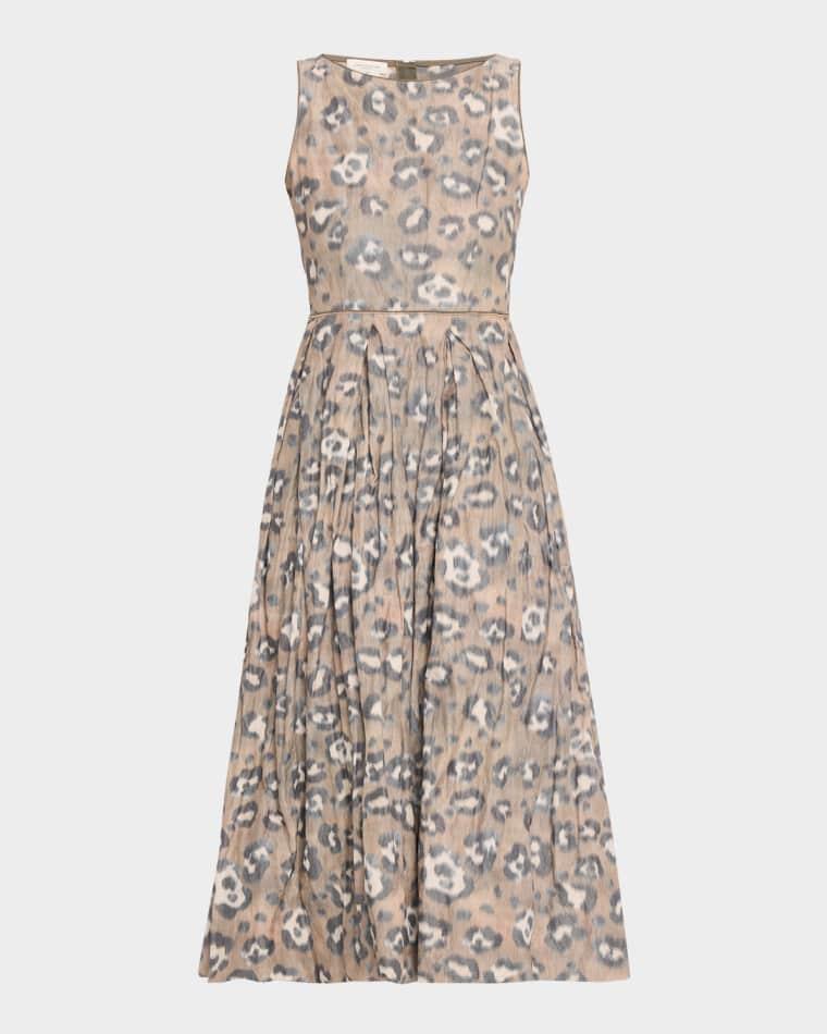 Pleated Leopard-Print Taffeta Midi Dress by LAFAYETTE 148 NEW YORK