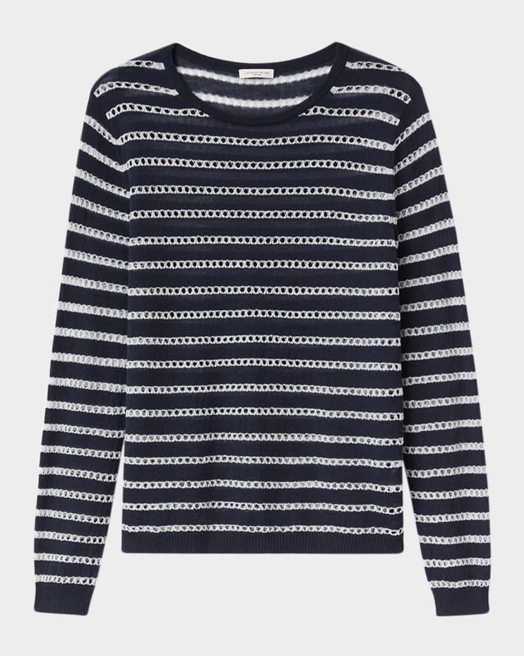 Pointelle Striped Fine-Gauge Cashmere Sweater by LAFAYETTE 148 NEW YORK