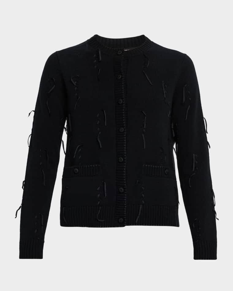 Ribbon-Embellished Cashmere Cardigan by LAFAYETTE 148 NEW YORK