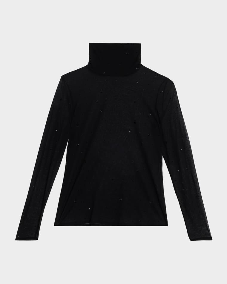 Sheer Crystal-Embellished Turtleneck Pullover by LAFAYETTE 148 NEW YORK