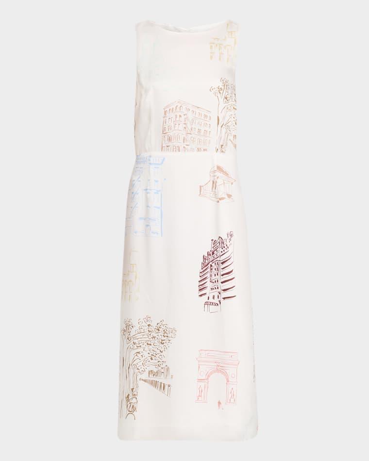 Sleeveless Manhattan-Print Midi Shift Dress by LAFAYETTE 148 NEW YORK