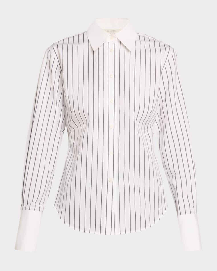 Striped Button-Down Cotton Poplin Shirt by LAFAYETTE 148 NEW YORK