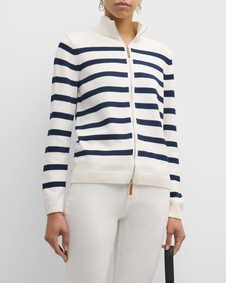 Striped Zip-Front Cotton-Silk Cardigan by LAFAYETTE 148 NEW YORK