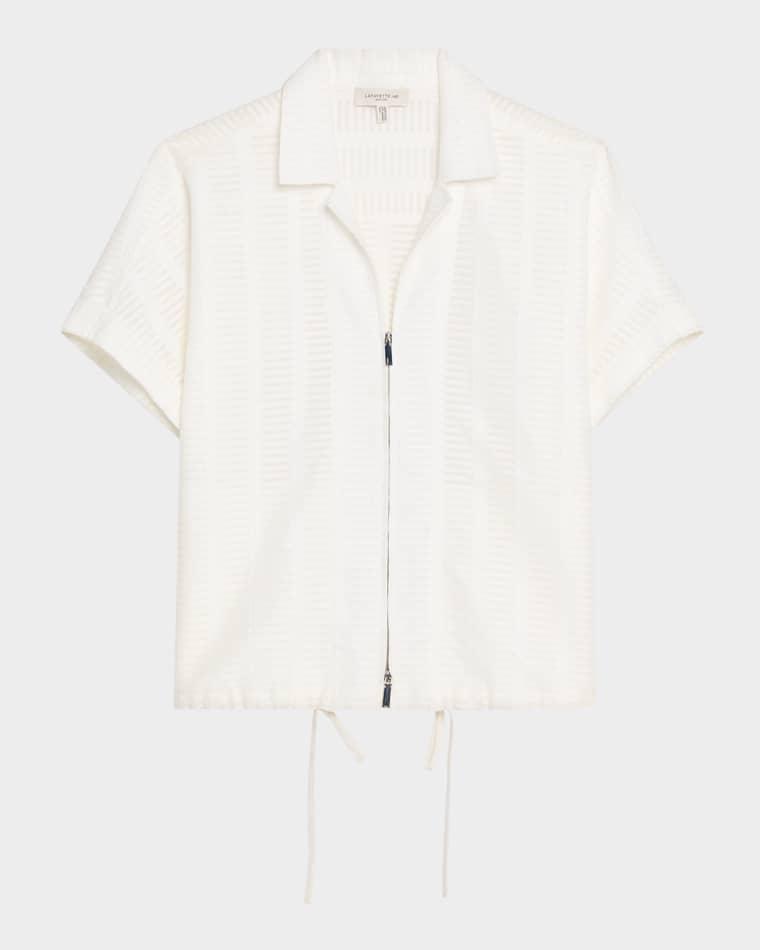 Zip-Front Sheer Striped Cotton Blouse by LAFAYETTE 148 NEW YORK