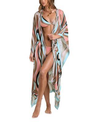 Abstract Swirl Kara Kimono Swim Cover-Up by L'AGENCE