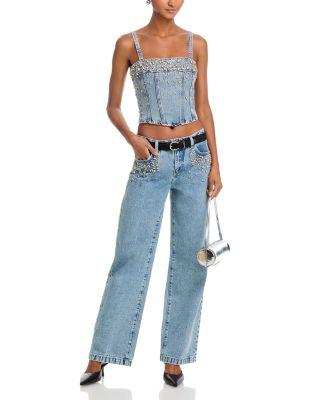 Arlin Embellished Seamed Tank & Scottie Crystal Embellished High Rise Wide Leg Jeans in Malibu by L'AGENCE