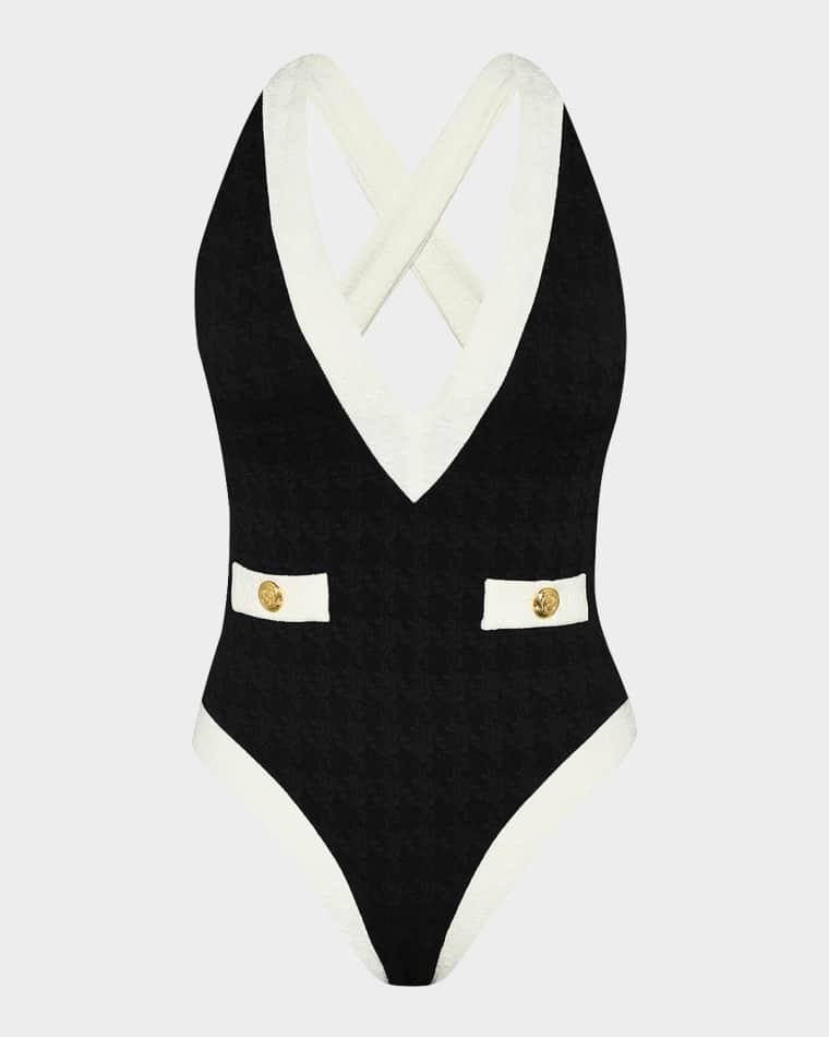 Colorblock Chic Lisa Plunge One-Piece Swimsuit by L'AGENCE